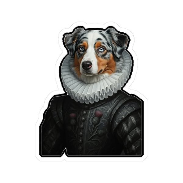 Australian Shepherd Renaissance Royal Portrait Sticker, Dog Portrait Vinyl Decal, Kiss-Cut Sticker, Australian Shepherd Lover Gift