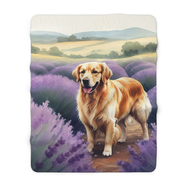 Golden Retriever Watercolor Lavender Fields Throw Blanket | Premium Dog Prints | Tritan