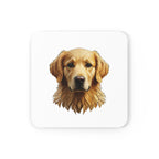 Golden Retriever Low Poly Monochrome Gold Cork Back Coaster | Dog Lover Gift