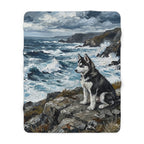 Acrylic Gallery Print Siberian Husky - Coastal Cliffside | Sherpa Fleece Blanket — secondary view