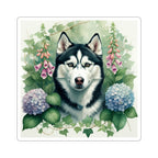 Siberian Husky Watercolor Garden Peek Kiss-Cut Stickers | Premium Dog Prints | Tritan