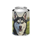 Siberian Husky Oil Painting Soccer Portrait Can Cooler, Dog Art Gift for Pet Lover, Husky Decor Drinkware