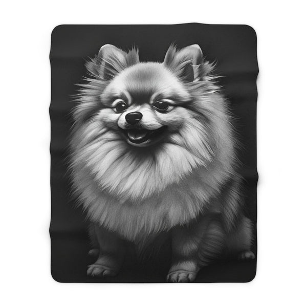 Pomeranian Charcoal Portrait Sherpa Fleece Blanket | Dog Lover Gift