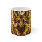 German Shepherd Stained Glass Monochrome Gold Ceramic Mug 11oz | Dog Lover Gift