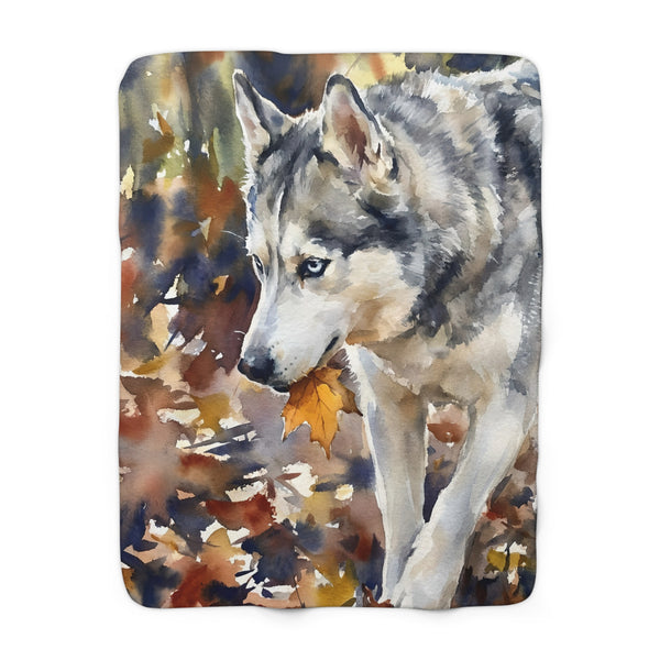 Siberian Husky Watercolor Autumn Path Throw Blanket | Premium Dog Art | Tritan