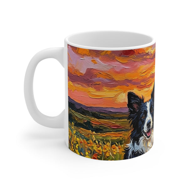 Border Collie Acrylic Gallery Print Sunset Prairie Ceramic Mug 11oz | Dog Lover Gift
