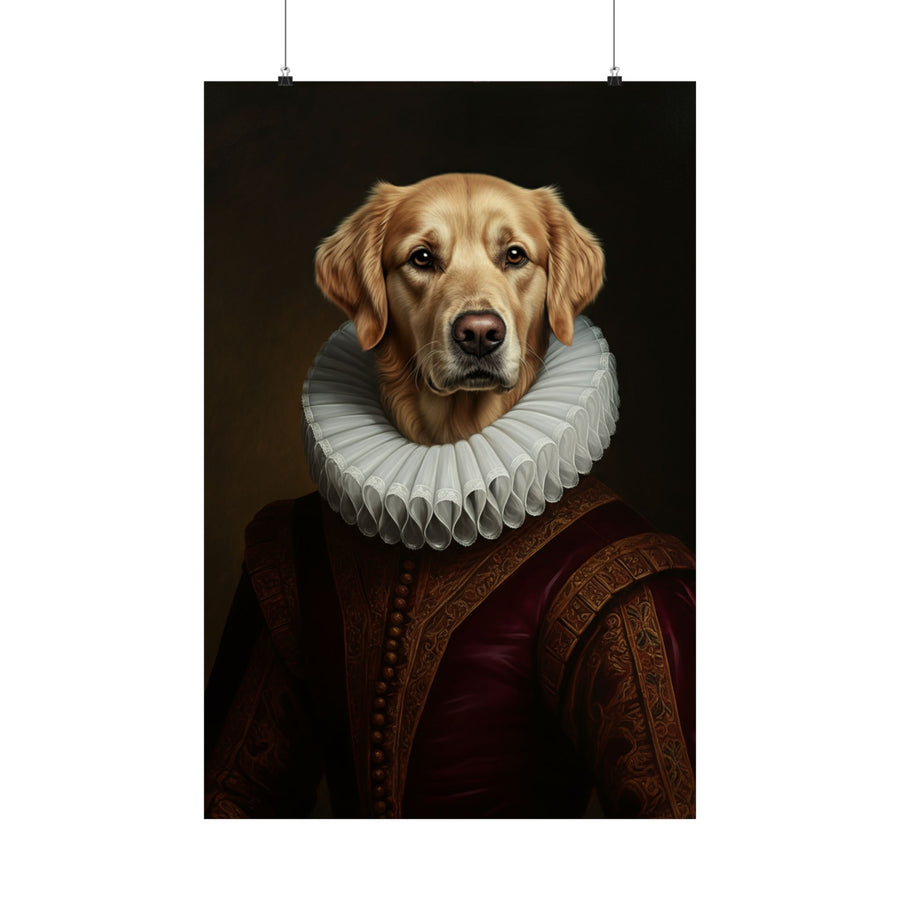 Golden Retriever Renaissance Royal Portrait Matte Poster, Regal Dog Art Print, Golden Retriever Lover Gift, Wall Art