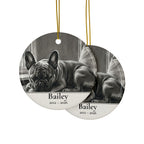 Front and back of the French Bulldog memorial ornament: the same design prints on both sides
