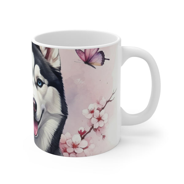 Siberian Husky Watercolor Butterfly Bloom Coffee Mug | Premium Dog Prints | Tritan
