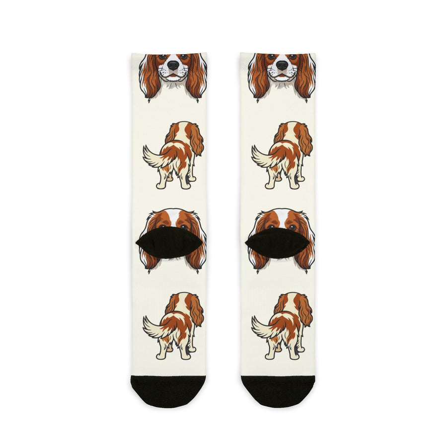 Cavalier King Charles Spaniel Socks | Fun All Over Print Dog Socks | Cavalier Mom Gift | Cute Crew Socks for Dog Lovers | Stocking Stuffer