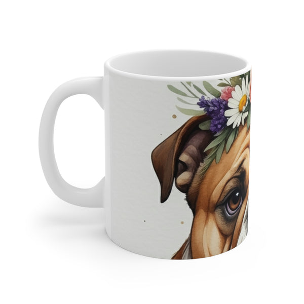 English Bulldog Watercolor Floral Crown Coffee Mug | Premium Dog Prints | Tritan