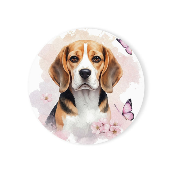 Beagle Watercolor Butterfly Bloom Drink Coaster | Premium Dog Prints | Tritan