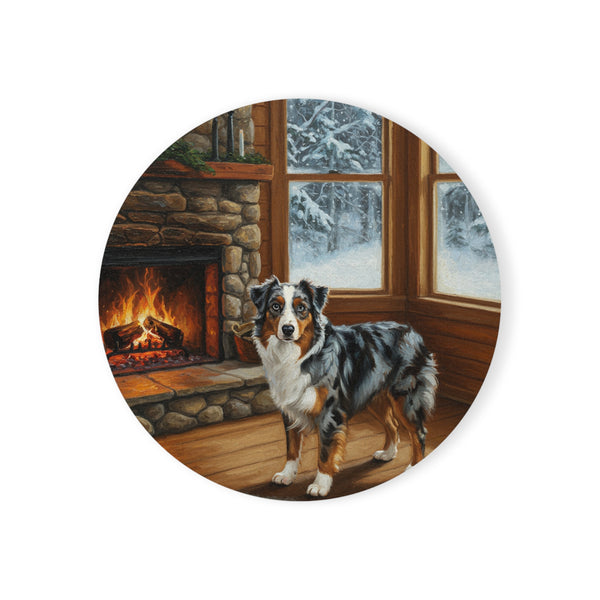 Acrylic Australian Shepherd - Winter Hearth | Cork Back Coaster