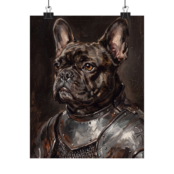 French Bulldog Medieval Knight Portrait Matte Poster, Regal Dog Art Print, French Bulldog Lover Gift, Wall Art