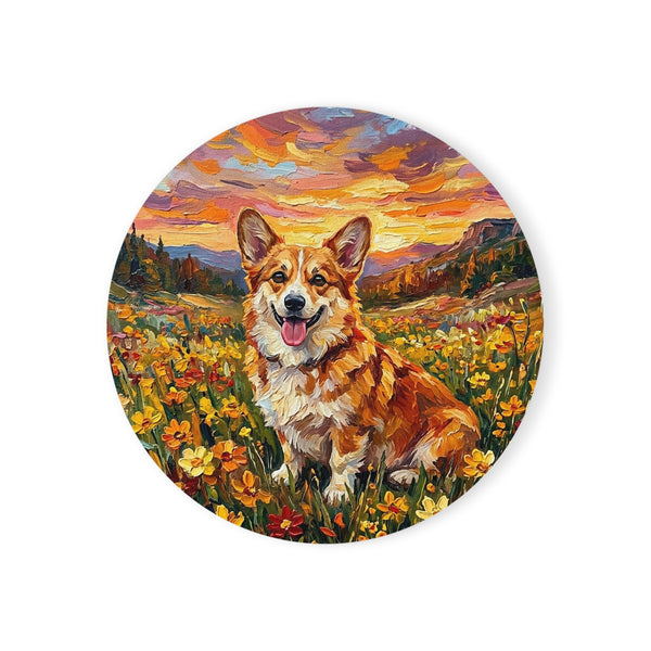 Corgi Acrylic Gallery Print Sunset Prairie Drink Coaster | Premium Dog Prints | Tritan — primary view