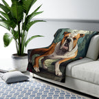 English Bulldog Low Poly Forest Sherpa Fleece Blanket | Dog Lover Gift