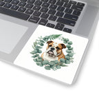 English Bulldog Watercolor Botanical Wreath Kiss-Cut Stickers | Premium Dog Prints | Tritan — view 7 of 12