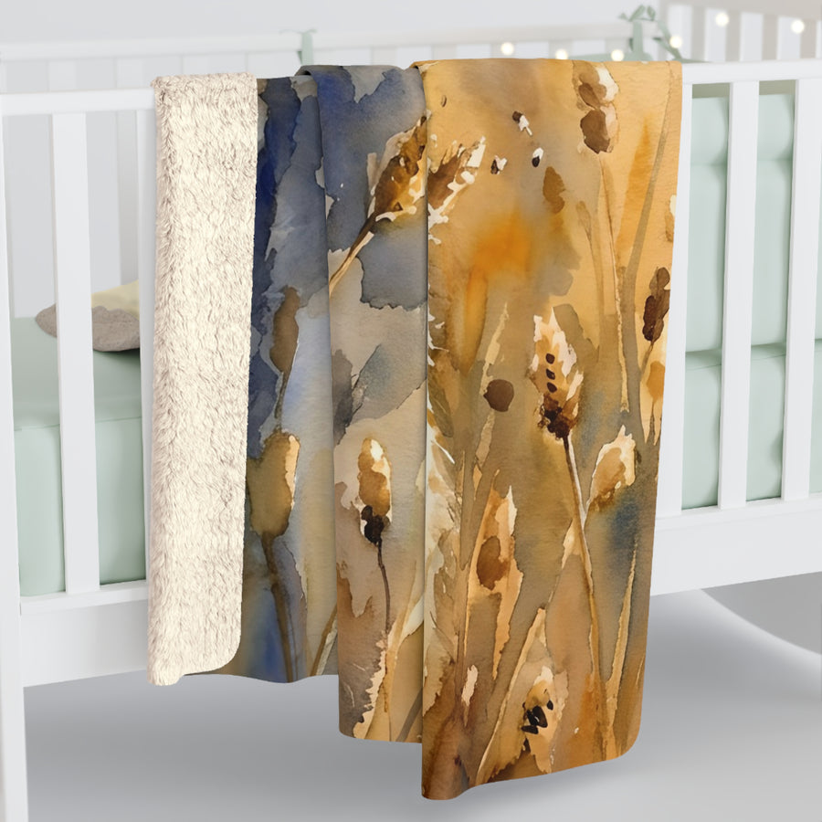 Siberian Husky Watercolor Meadow Golden Throw Blanket | Premium Dog Art | Tritan