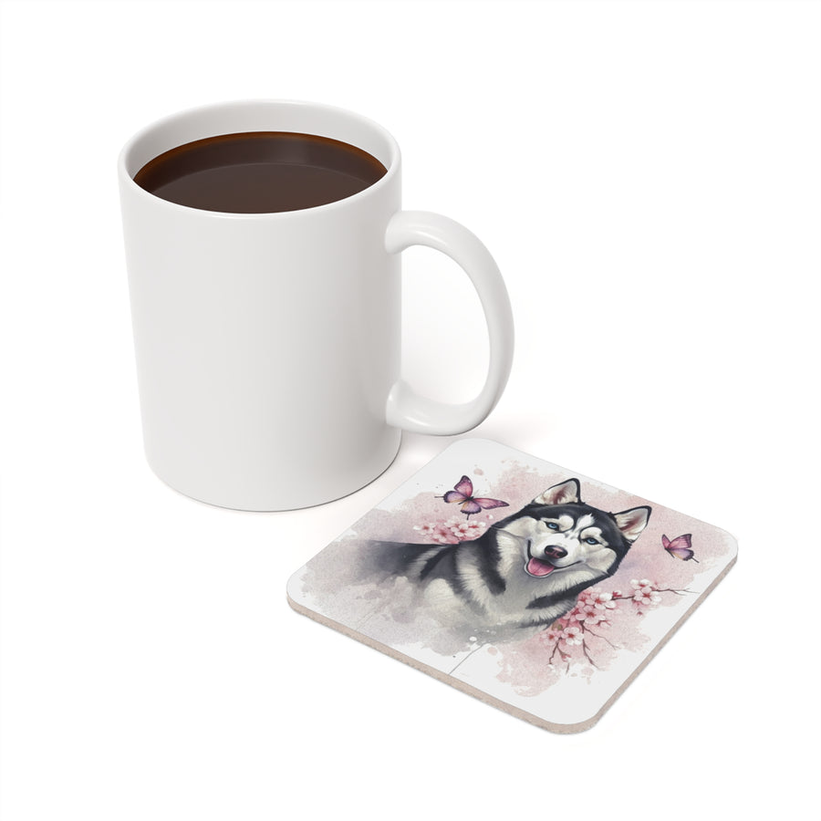 Siberian Husky Watercolor Butterfly Bloom Drink Coaster | Premium Dog Prints | Tritan