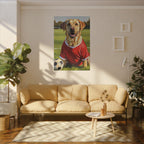 Labrador Retriever Oil Painting Soccer Portrait Canvas, Lab Dog Wall Art Decor, Sports Fan Gift for Home, Pet Art