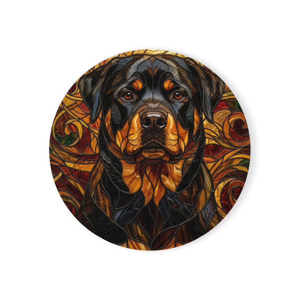 Rottweiler Stained Glass Warm Jewel Cork Back Coaster | Dog Lover Gift