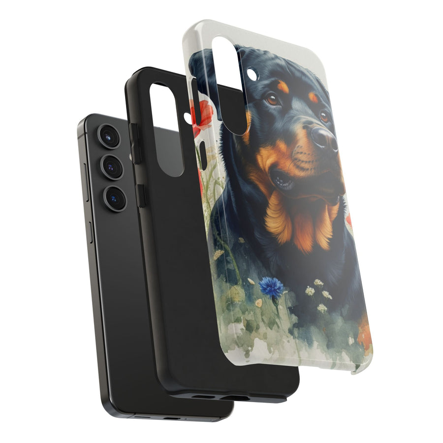 Rottweiler Watercolor Wildflower Field Phone Case | Premium Dog Prints | Tritan — detail view