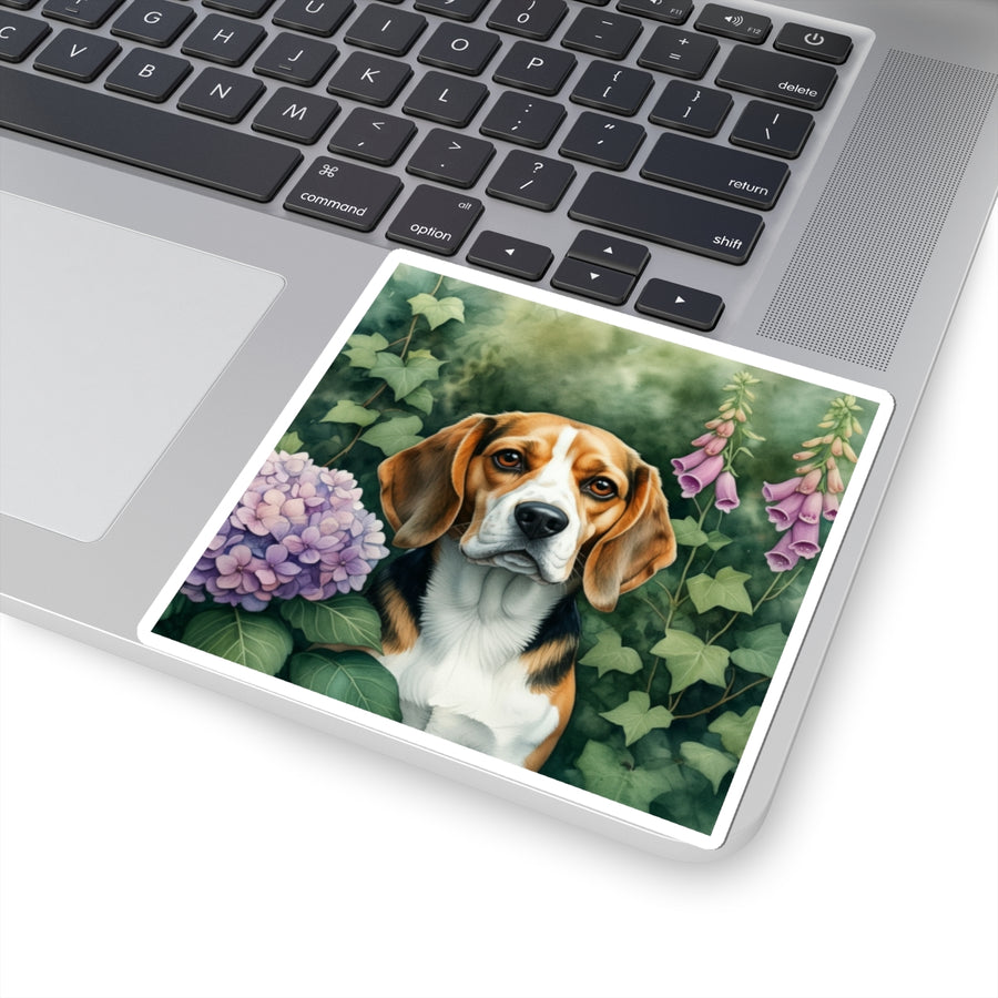 Beagle Watercolor Garden Peek Kiss-Cut Stickers | Premium Dog Prints | Tritan