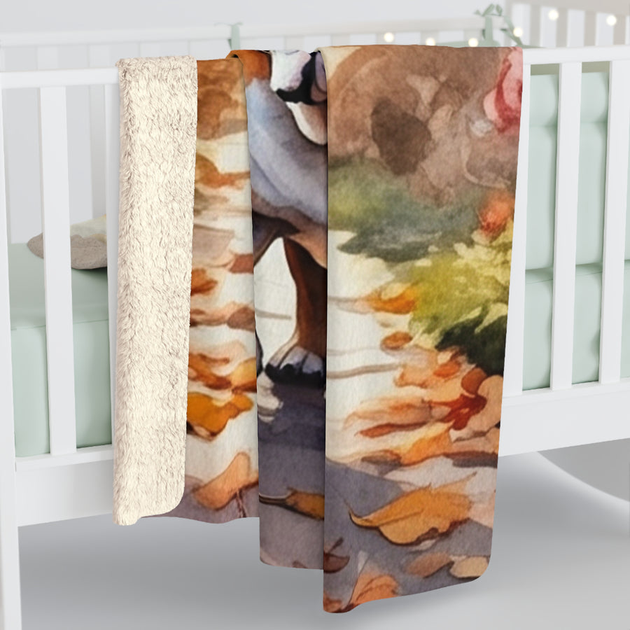 English Bulldog Watercolor Autumn Path Throw Blanket | Premium Dog Prints | Tritan — detail view