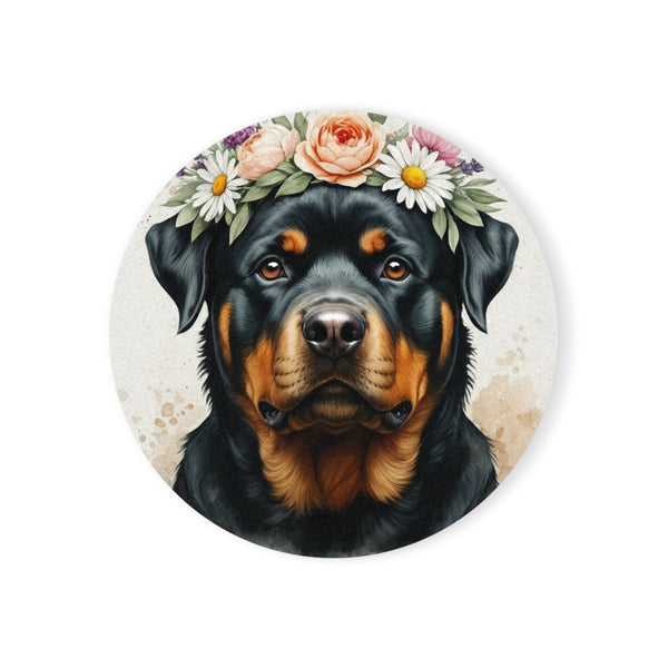 Rottweiler Watercolor Floral Crown Gift Set — Mug + Coaster + Sticker | Tritan — Lifestyle View