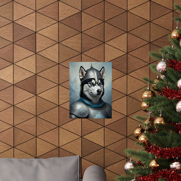 Siberian Husky Medieval Knight Portrait Matte Poster, Regal Dog Art Print, Siberian Husky Lover Gift, Wall Art — Lifestyle View