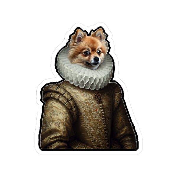 Pomeranian Renaissance Royal Portrait Sticker, Dog Portrait Vinyl Decal, Kiss-Cut Sticker, Pomeranian Lover Gift