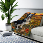 Border Collie Acrylic Gallery Print Sunset Prairie Sherpa Fleece Blanket | Dog Lover Gift — view 8 of 9