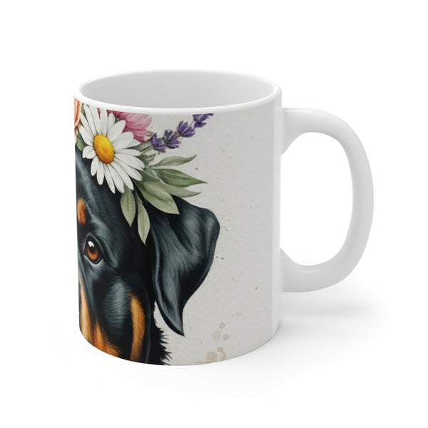 Rottweiler Watercolor Floral Crown Coffee Mug | Premium Dog Prints | Tritan