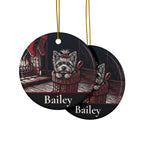 Front and back of the Yorkshire Terrier Christmas ornament: the same design prints on both sides