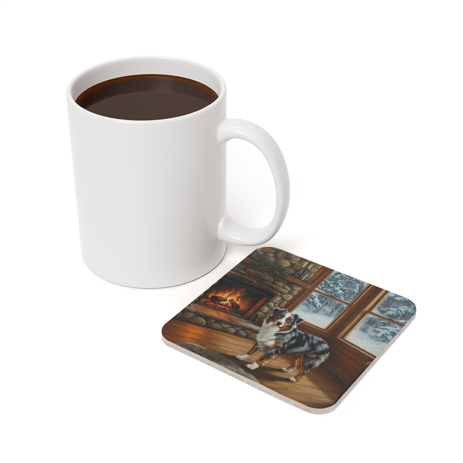 Acrylic Australian Shepherd - Winter Hearth | Cork Back Coaster