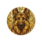 German Shepherd Stained Glass Monochrome Gold Cork Back Coaster | Dog Lover Gift