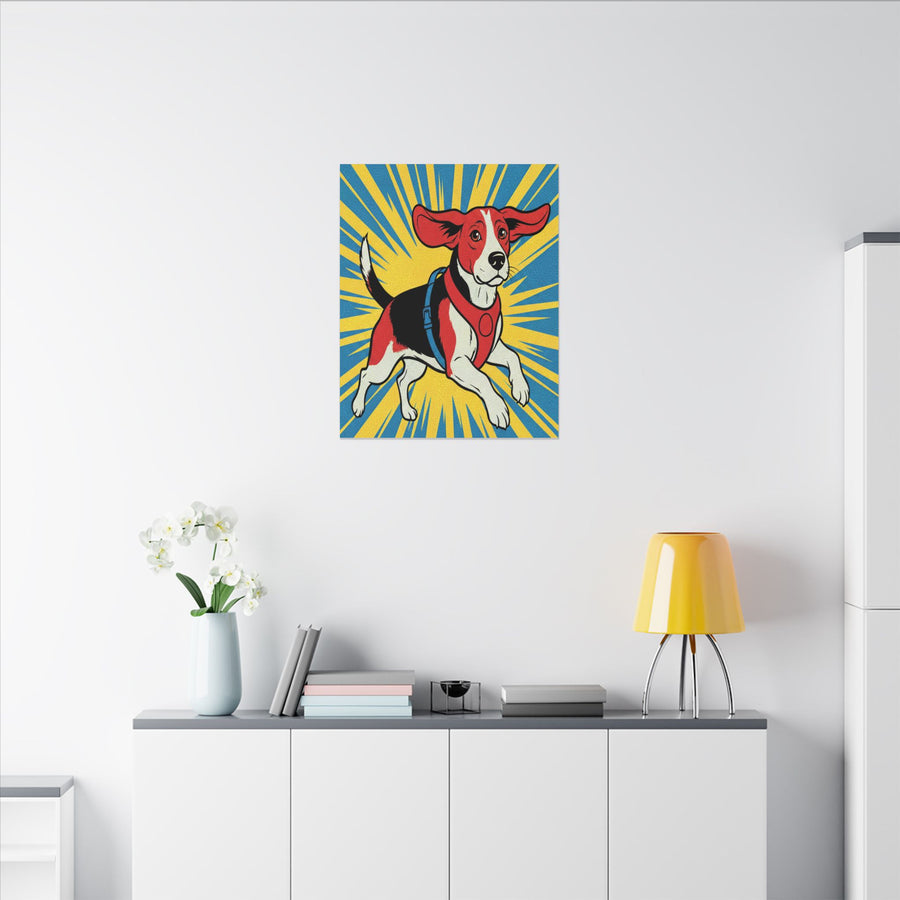 Beagle Comic Pop Art Canvas - Energetic Retro Dog Print with Halftone Shading and Bold Outlines