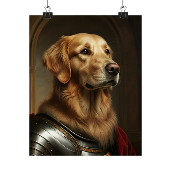 Golden Retriever Medieval Knight Portrait Matte Poster, Regal Dog Art Print, Golden Retriever Lover Gift, Wall Art