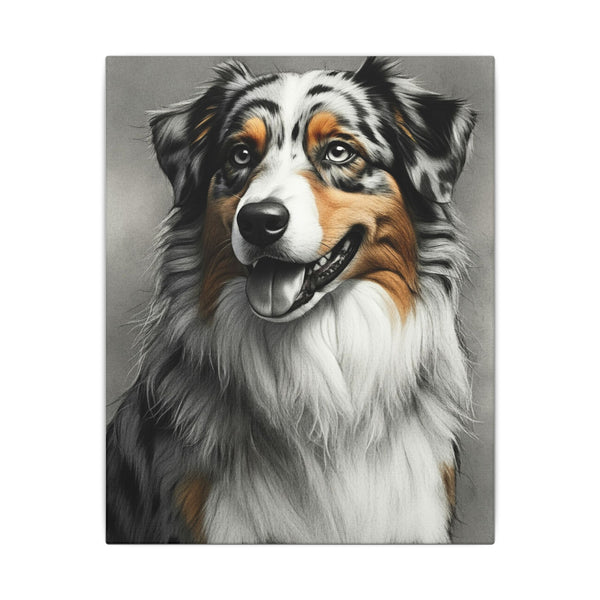 Australian Shepherd Charcoal Portrait Canvas Print, Aussie Dog Wall Art, Pet Lover Gift, Rustic Home Decor
