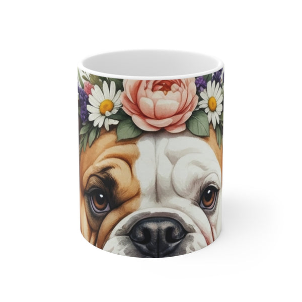 English Bulldog Watercolor Floral Crown Gift Set — Mug + Coaster + Sticker | Tritan
