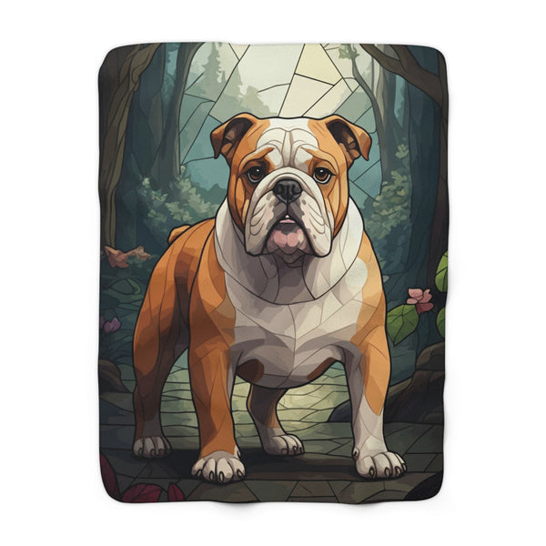 English Bulldog Low Poly Forest Sherpa Fleece Blanket | Dog Lover Gift