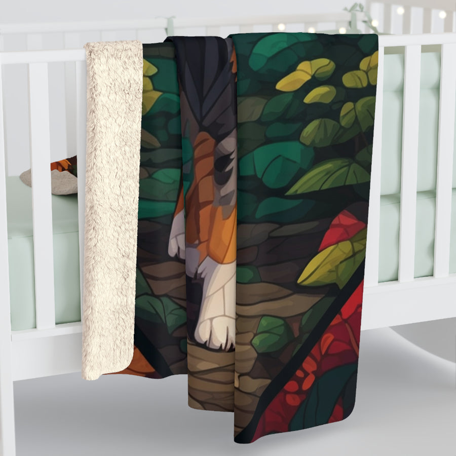 Australian Shepherd Low Poly Forest Sherpa Fleece Blanket | Dog Lover Gift