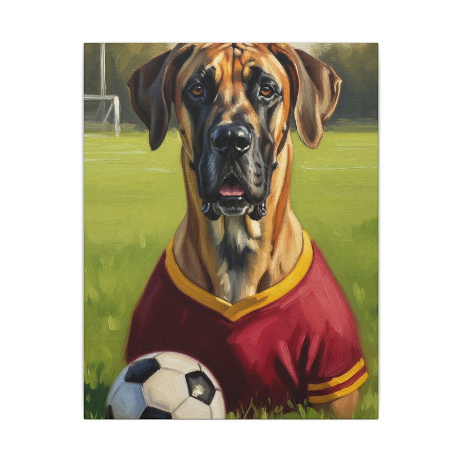 Great Dane Oil Painting Soccer Portrait Stretched Canvas Wall Art | Dog Lover Gift | Giant Breed Decor