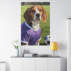 Beagle Soccer Portrait Oil Painting Canvas Print, Dog Wall Art Decor, Pet Lover Gift