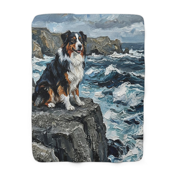 Acrylic Gallery Print Australian Shepherd - Coastal Cliffside | Sherpa Fleece Blanket — primary view