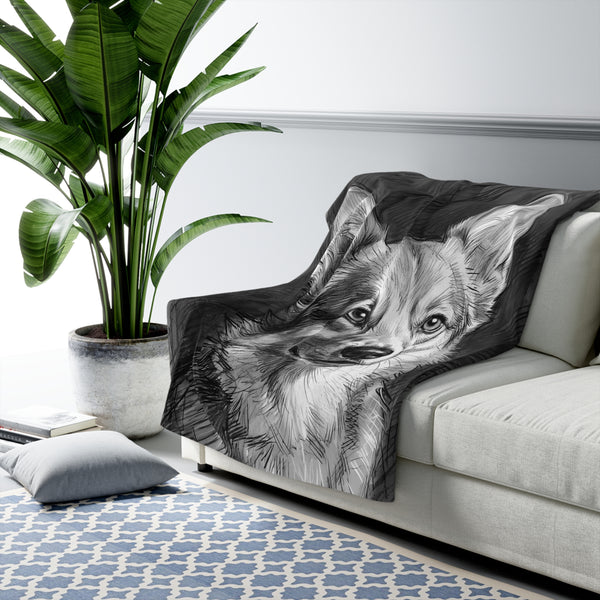 Corgi Charcoal Portrait Throw Blanket | Premium Dog Art | Tritan