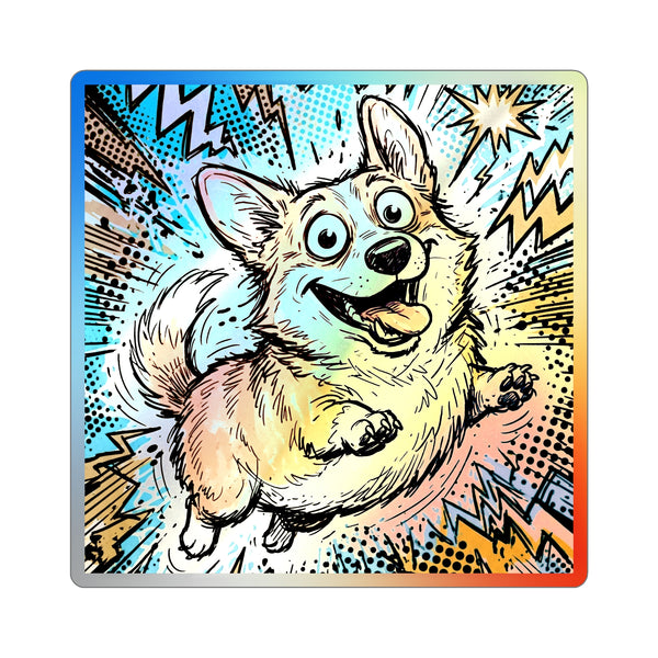 The Electric Corgi Holographic Sticker | Comic Dog Art Gift