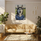 Siberian Husky Oil Painting Soccer Portrait Canvas Art | Dog Wall Decor | Pet Lover Gift for Sports Fans
