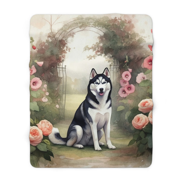 Siberian Husky Watercolor Cottage Garden Throw Blanket | Premium Dog Prints | Tritan