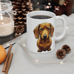 Dachshund Stained Glass Monochrome Gold Ceramic Mug 11oz | Dog Lover Gift